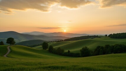 Naklejka premium Golden Sunset in Tuscany