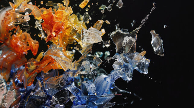 shattering glass fragments on black background - Powered by Adobe