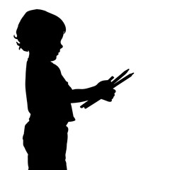 Silhouette of a Child Holding Pencils, Sticks in Hands, Early Childhood Development, Fine Motor Skills, Creativity, Learning, Educational Activities, Artistic Expression, Drawing, Growth, Coordination