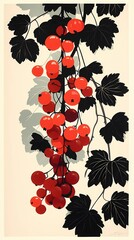 Detailed illustration of currant berries, perfect for food concepts, product packaging, and culinary designs, in a graphic novel style