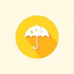 An minimalistic image of a white umbrella with geometric patterns. The background is a vibrant yellow color, adding depth and contrast.