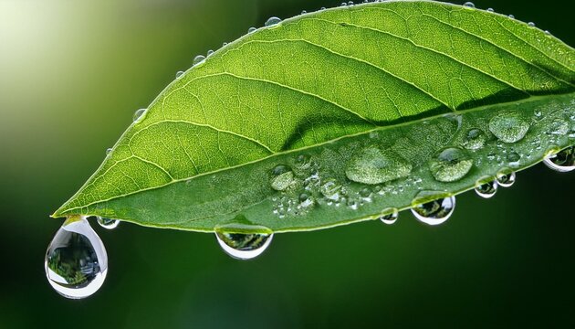 green leaf with dew drops