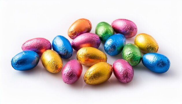 mini multicolored candy coated chocolate easter eggs isolated on a white background