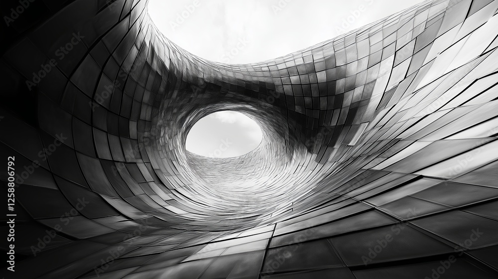 Poster An infinite vortex of swirling, mirrored reflections creating an optical illusion