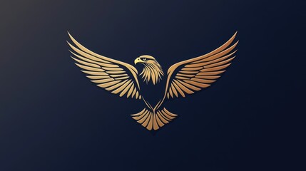 Obraz premium A golden eagle logo with spread wings on a dark background, symbolizing power and freedom.