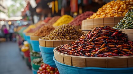 Exploring the Colorful World of Edible Insects at a Thriving Mexican Exotic Food Market