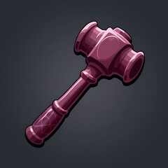 An ornate image of a maroon hammer with a glossy coating. The background is a dark gray color, adding depth and contrast.