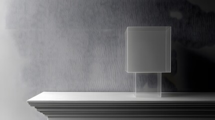 Empty Clear Acrylic Cube Display Case on Shelf Minimalist Product Mockup