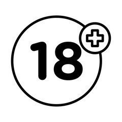 Eighteen plus icon Outline vector symbol sign