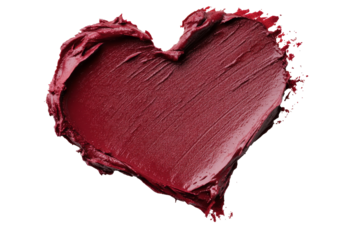 Red heart shape formed with rich lipstick brushstrokes isolated on transparent background