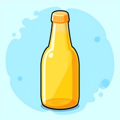 An detailed image of a yellow bottle with a bold outline. The background is a icy cyan color, adding depth and contrast.