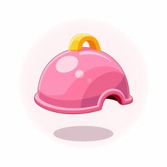 Fototapeta premium An animated image of a pink helmet with a yellow handle. The background is a soft white color, adding depth and contrast.