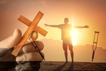 A miracle happened. Disabled handicapped man is healthy again. Man experiencing a miracle healing...