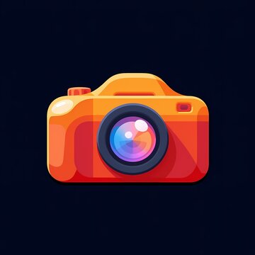 An futuristic image of a orange camera with a colorful gradient. The background is a midnight black color, adding depth and contrast.
