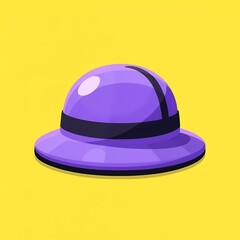 Fototapeta premium An sleek image of a purple hat with a black stripe on the side. The background is a vibrant yellow color, adding depth and contrast.