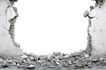  a giant concrete building rubble isolated on a transparent background