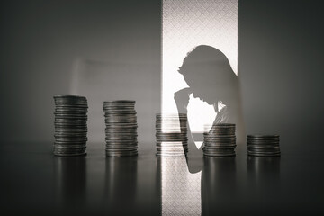 Money problems, woman stressing about money, can pay bills, financial hardship 