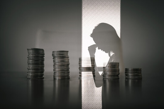 Money problems, woman stressing about money, can pay bills, financial hardship 