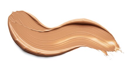 Sample of cosmetic product in mocha mousse shade on white background, top view. Trendy color of 2025 year