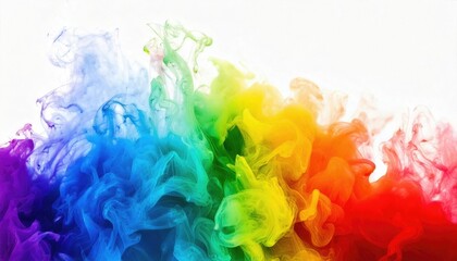 Rainbow Smoke Swirls - Ethereal swirls of rainbow-colored smoke against a white background, perfect for abstract and mystical themes.

