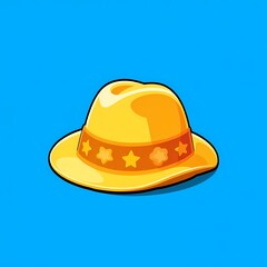 Fototapeta premium An shiny image of a gold hat with a patterned design. The background is a bright blue color, adding depth and contrast.