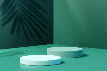 Green botanical product background, 3D podiums