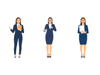 Fototapeta premium A Collection of Flat Illustration Businesswoman Doing Different Actions, Isolated on Transparent Background.