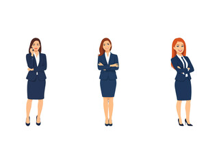 Fototapeta premium A Collection of Flat Illustration Businesswoman Doing Different Actions, Isolated on Transparent Background.