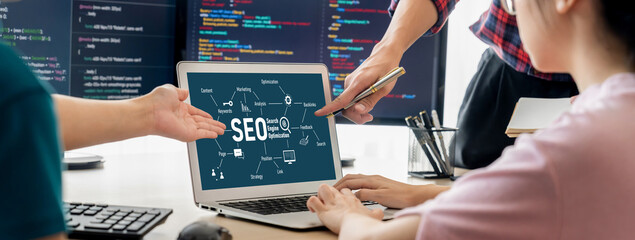 SEO search engine optimization for brisk e-commerce and online retail business showing on computer...