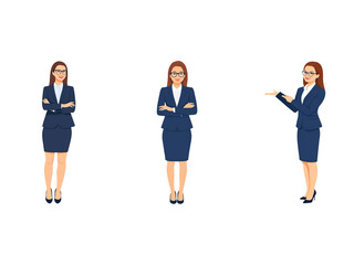 Obraz premium A Collection of Flat Illustration Businesswoman Doing Different Actions, Isolated on Transparent Background.