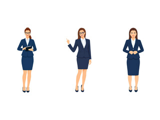 Obraz premium A Collection of Flat Illustration Businesswoman Doing Different Actions, Isolated on Transparent Background.