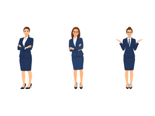 Obraz premium A Collection of Flat Illustration Businesswoman Doing Different Actions, Isolated on Transparent Background.