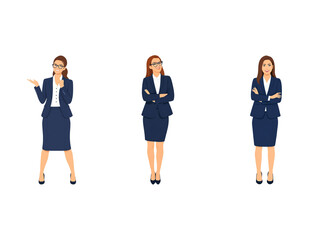 A Collection of Flat Illustration Businesswoman Doing Different Actions, Isolated on Transparent Background.