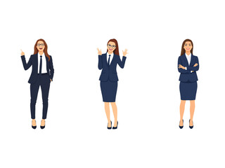 Obraz premium A Collection of Flat Illustration Businesswoman Doing Different Actions, Isolated on Transparent Background.
