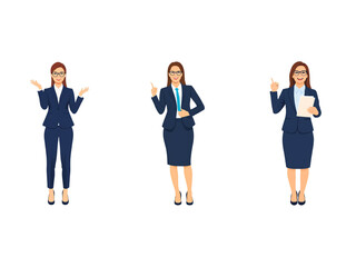 Fototapeta premium A Collection of Flat Illustration Businesswoman Doing Different Actions, Isolated on Transparent Background.