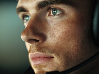 Obraz premium close-up of a Man Wearing Headphones