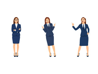 Obraz premium A Collection of Flat Illustration Businesswoman Doing Different Actions, Isolated on Transparent Background.
