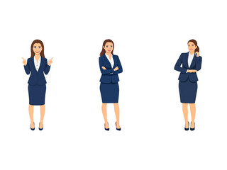 Fototapeta premium A Collection of Flat Illustration Businesswoman Doing Different Actions, Isolated on Transparent Background.
