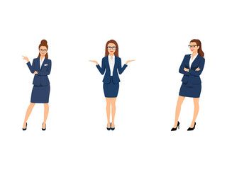 Fototapeta premium A Collection of Flat Illustration Businesswoman Doing Different Actions, Isolated on Transparent Background.
