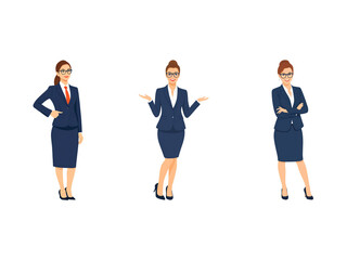 Obraz premium A Collection of Flat Illustration Businesswoman Doing Different Actions, Isolated on Transparent Background.