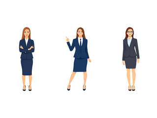 Fototapeta premium A Collection of Flat Illustration Businesswoman Doing Different Actions, Isolated on Transparent Background.