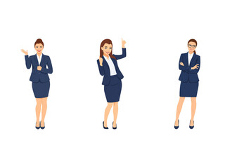 Fototapeta premium A Collection of Flat Illustration Businesswoman Doing Different Actions, Isolated on Transparent Background.