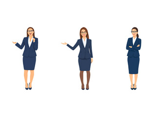 A Collection of Flat Illustration Businesswoman Doing Different Actions, Isolated on Transparent Background.
