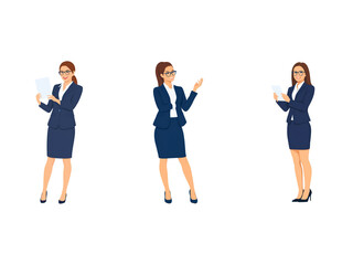 Fototapeta premium A Collection of Flat Illustration Businesswoman Doing Different Actions, Isolated on Transparent Background.