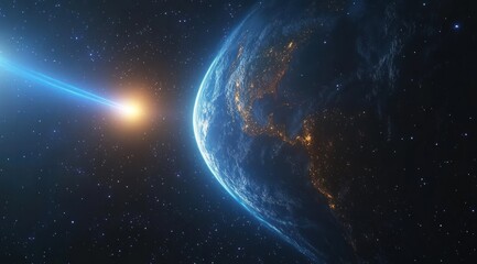 Obraz premium Comet streaks past Earth in a cosmic display