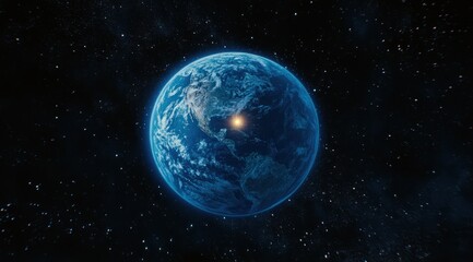 Fototapeta premium Earth Planet Shining Brightly In Space Among Stars