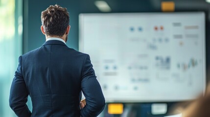 Businessman Presenting Data,  A Strategic Presentation in a Modern Office Setting