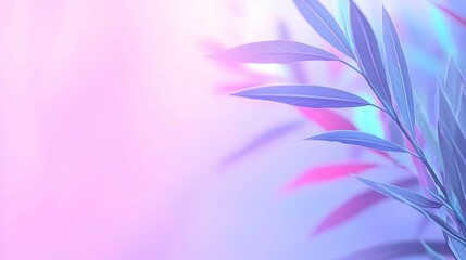 Pastel Pink and Blue Neon Leaves on Soft Background
