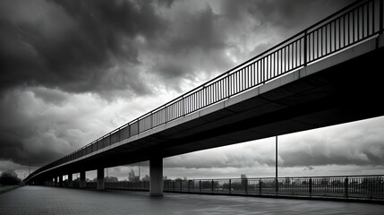 Naklejka premium Gray Concrete Bridge Under Dark Stormy Sky