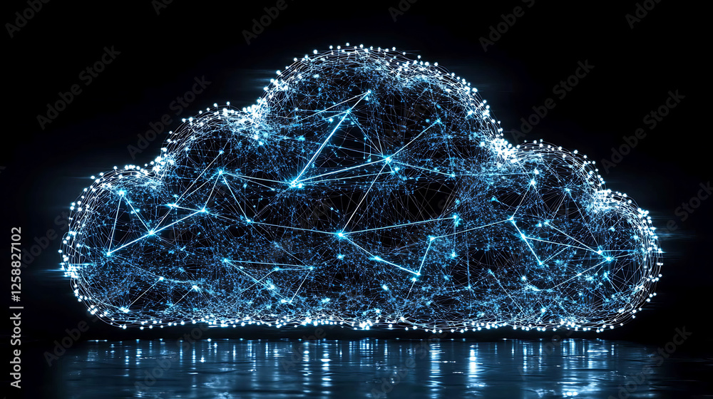 Poster abstract glowing cloud network digital data visualization. perfect for illustrating cloud computing,